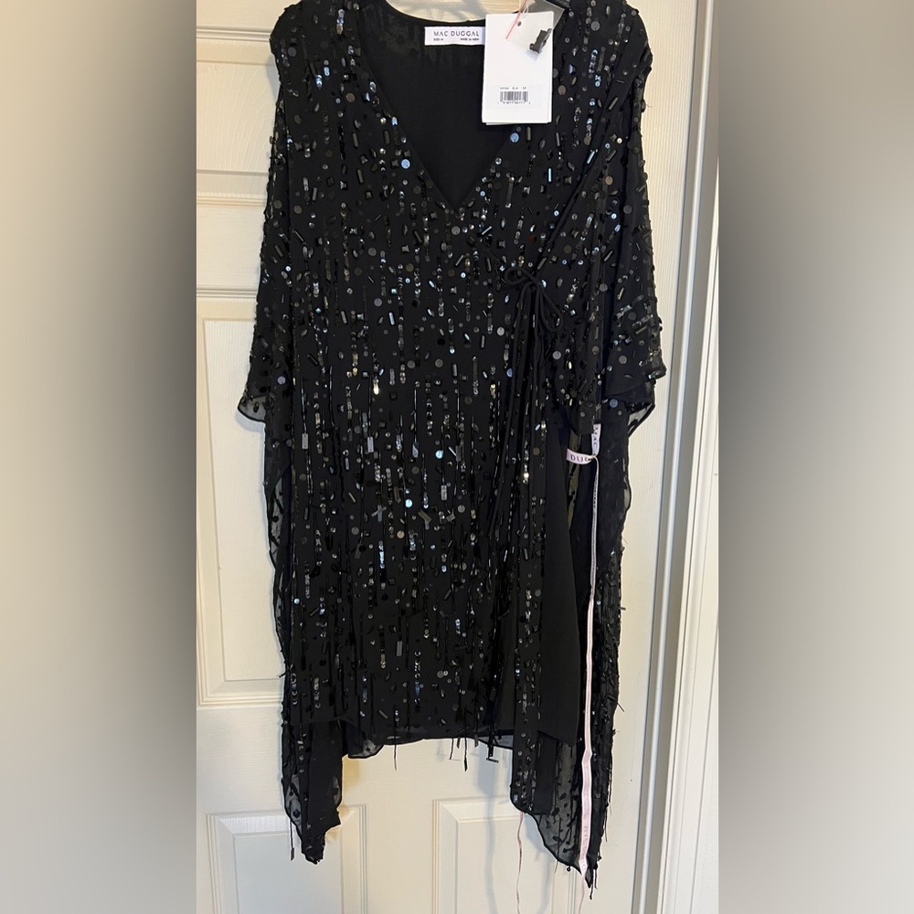 🖤MAC DUGGAL 94044 Beaded Cape Sleeve Dress: Black Sequin Mini❤️‍🔥SOLD OUT ONLINE - Picture 8 of 14